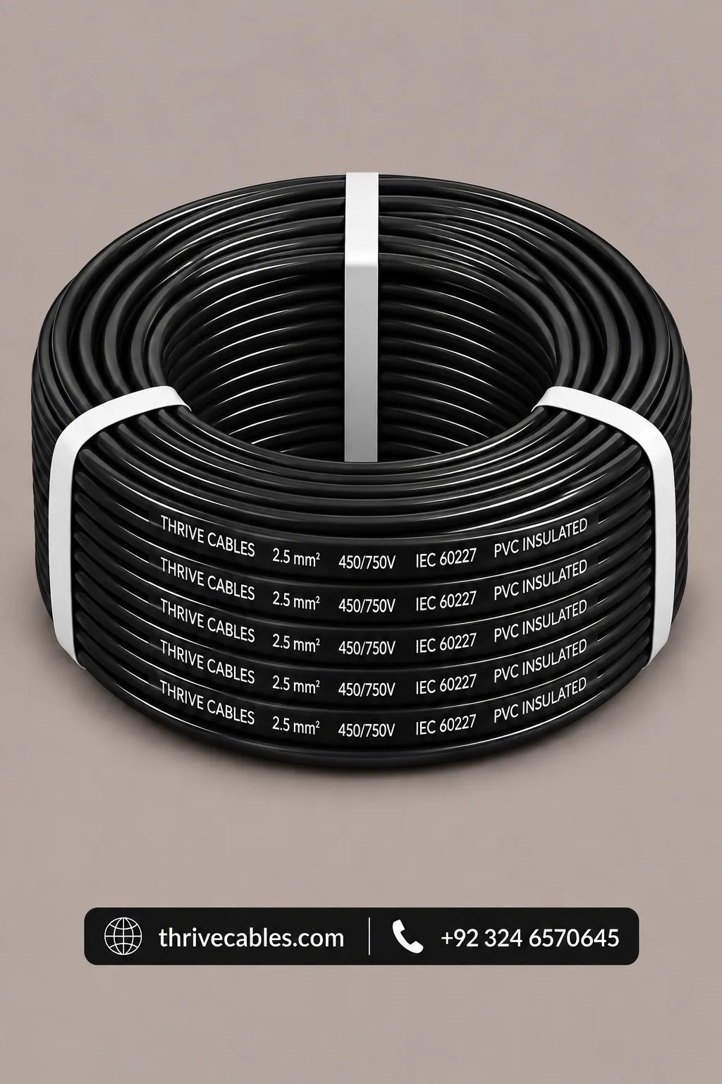 2.5 mm² Single Core Copper 5 Thrive Cables 2.5 mm wire connected at a power socket outlet