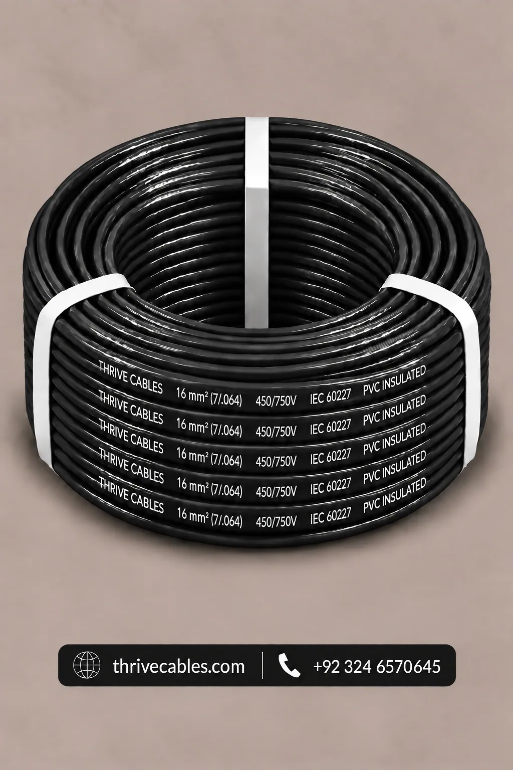 7/.064″ (16 mm²) Single Core 3 Close-up of 7/.064 inch copper conductor showing seven heavy industrial copper strands
