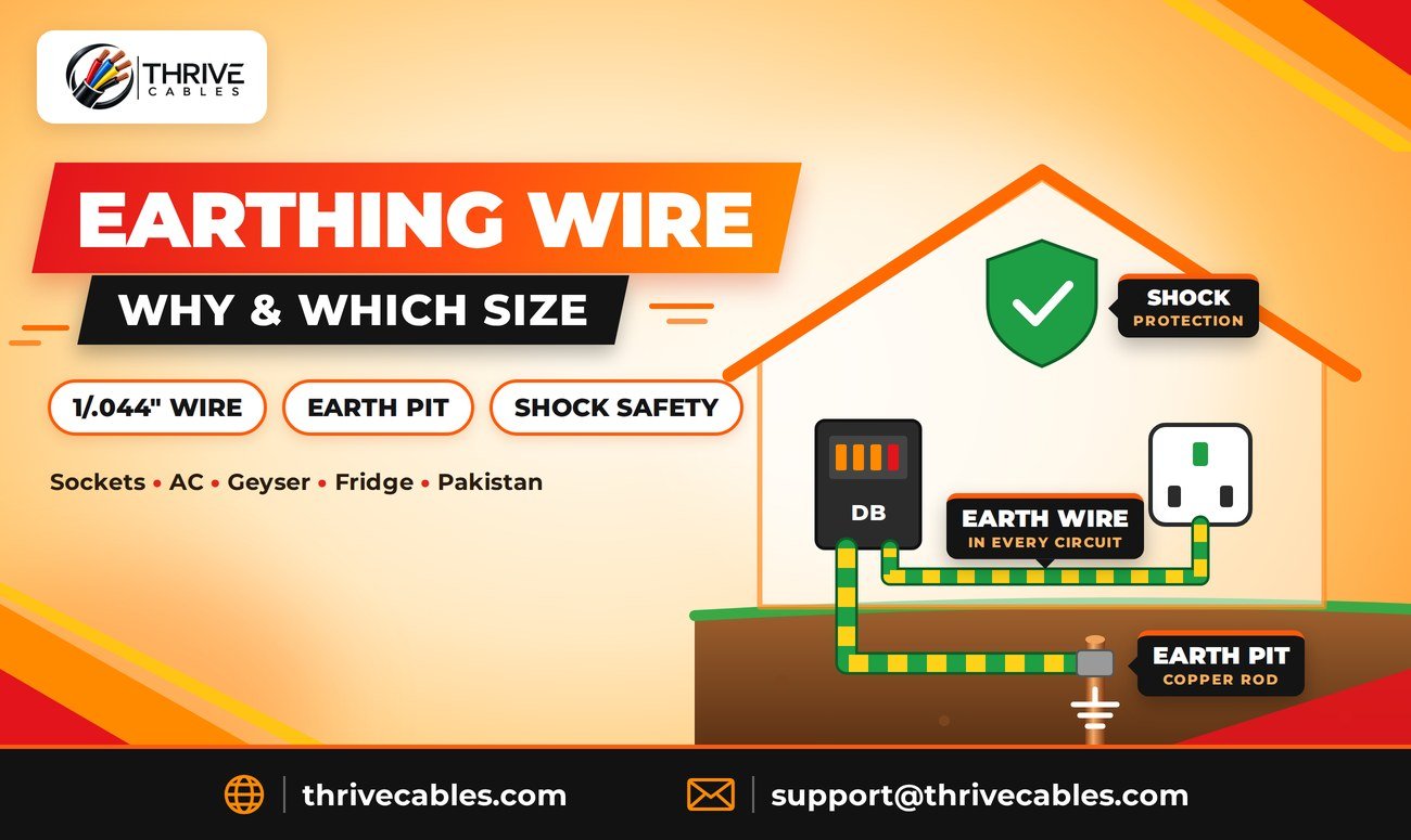 Earthing wire in Pakistan guide - 1/.044 copper earth wire for house earthing - Thrive Cables