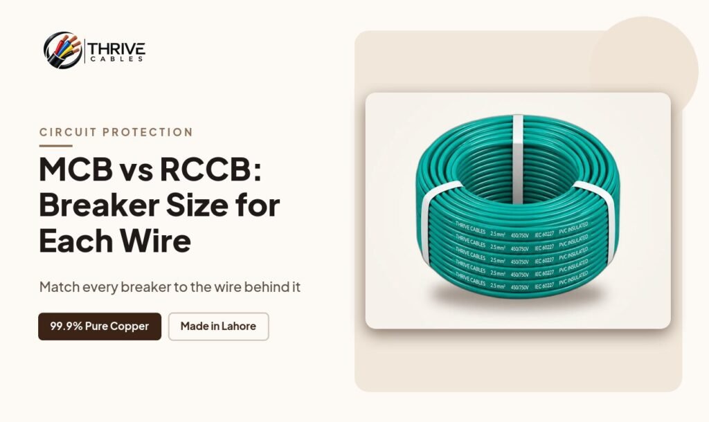 MCB vs RCCB and breaker size for each wire size in Pakistan - Thrive Cables