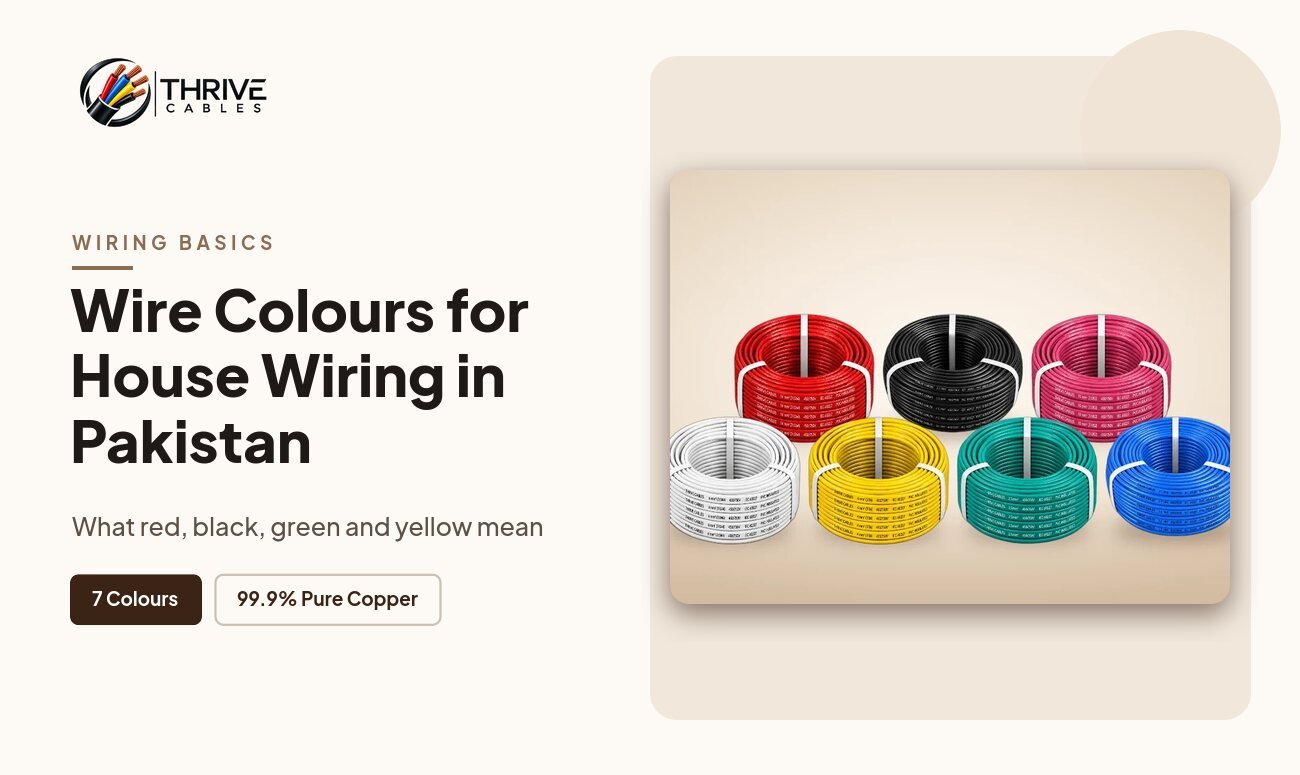 Wire colour code for house wiring in Pakistan red black green yellow - Thrive Cables