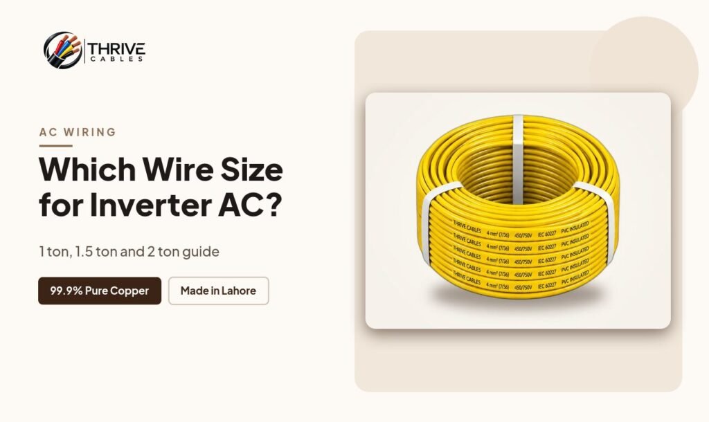 Wire size for inverter AC in Pakistan 1 ton 1.5 ton 2 ton - Thrive Cables