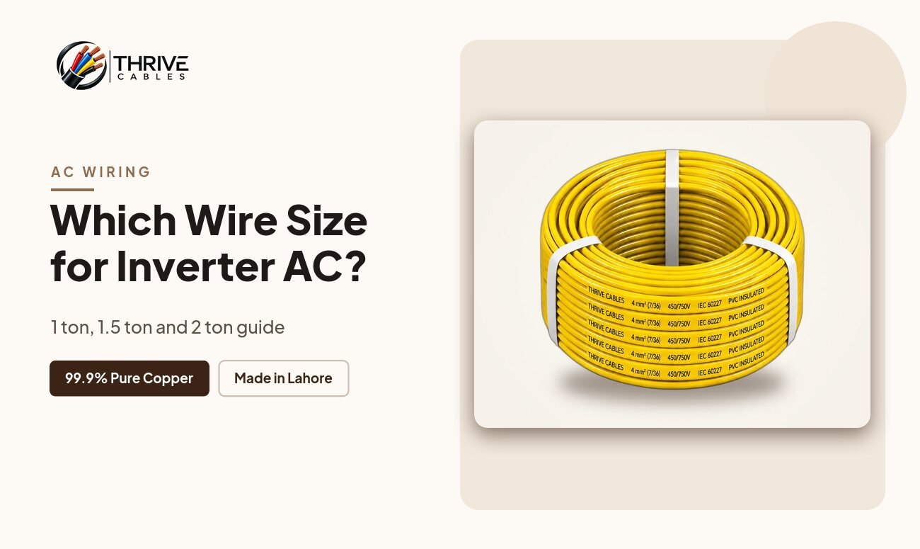 Wire size for inverter AC in Pakistan 1 ton 1.5 ton 2 ton - Thrive Cables